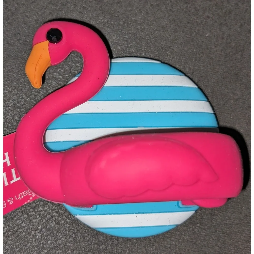 Retired Bath Body Works Pink Flamingo Hand Cream Hook Striped Suction Holder